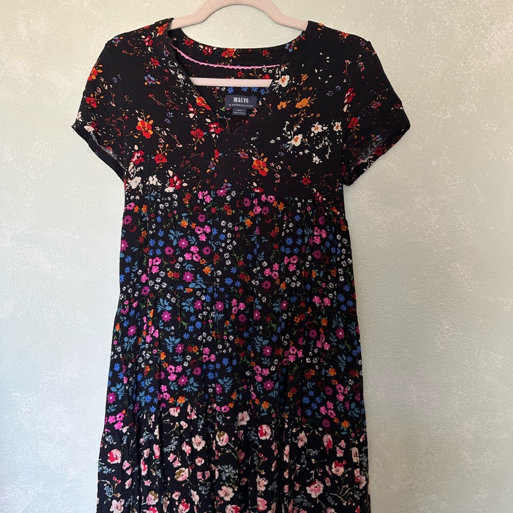 Anthropologie Maeve Black Floral Dress